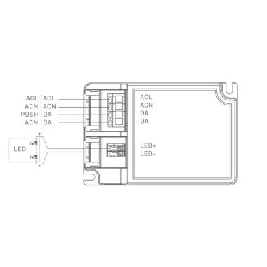 Producto de Driver BOKE Regulable DALI/PUSH 200-240V No Flicker Salida 6-30V 800-2000mA 60W BK-DEL060