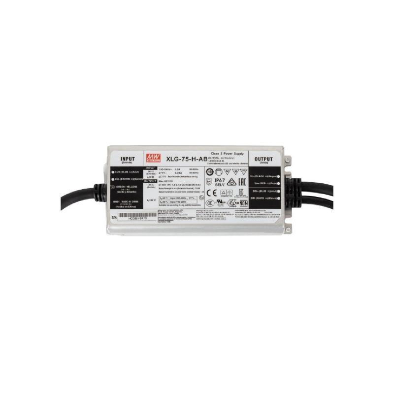 Producto de Driver MEAN WELL IP67 100-240V Salida 27-56V 1300-2100mA 75W XLG-75-H-AB