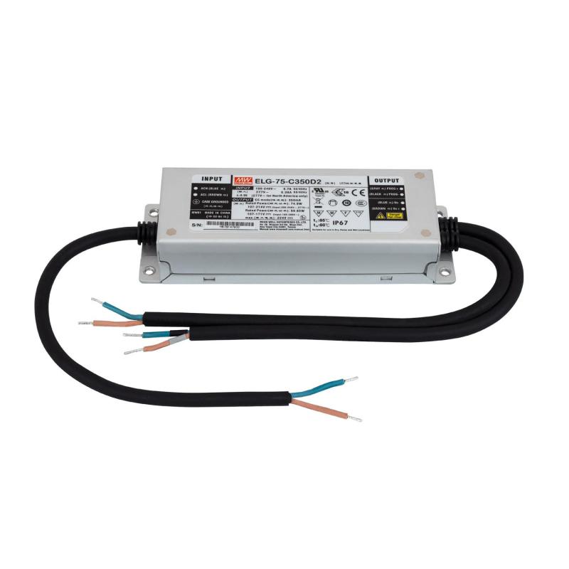 Producto de Driver MEAN WELL ELG-75-C350-D2 IP67 Regulable Programable 107-214V DC 75W