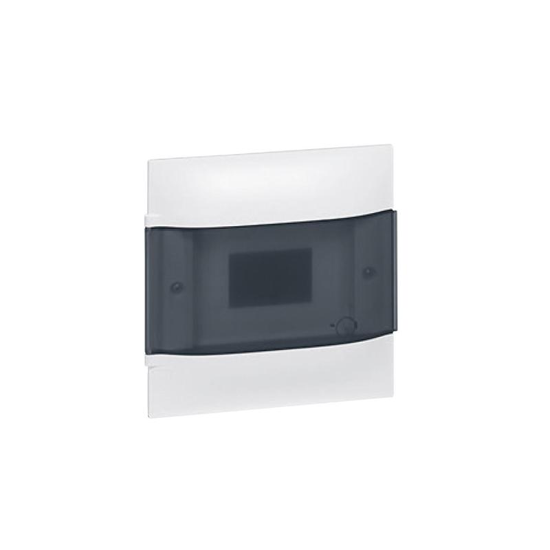 Producto de Caja de Empotrar Practibox S para Tabiques Prefabricados Puerta Transparente 1x4 Módulos LEGRAND 134074