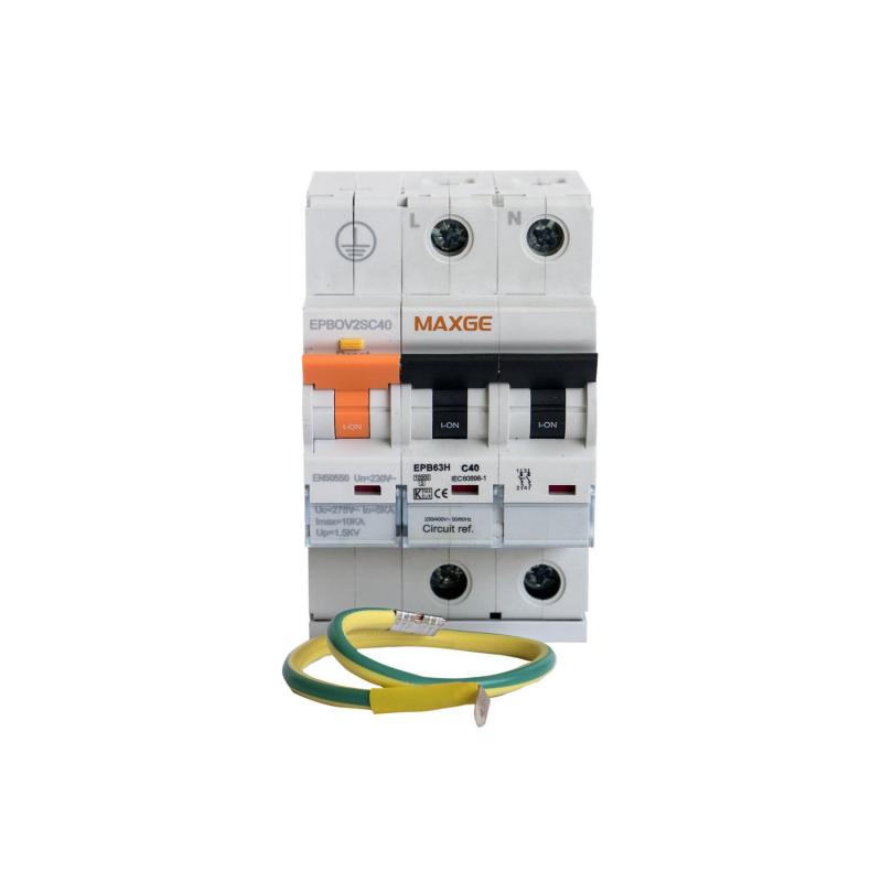 Producto de Protector Sobretensiones Permanentes + Transitorias MAXGE 2P-Clase II-15kA-1,5kV