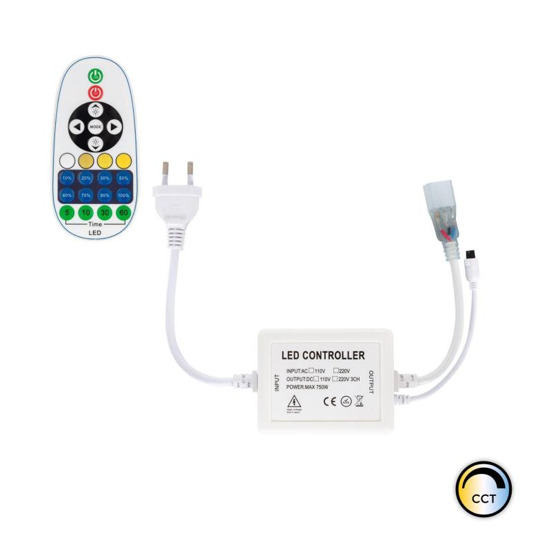 Producto de Controlador Tira LED CCT 220V AC 220 LED/m IP67 Ancho 15mm Corte cada 100 cm con Control Remoto IR 23 Botones