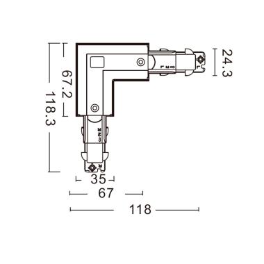 Produto de Conector 'Left Side' Tipo L para Carril Trifásico DALI TRACK