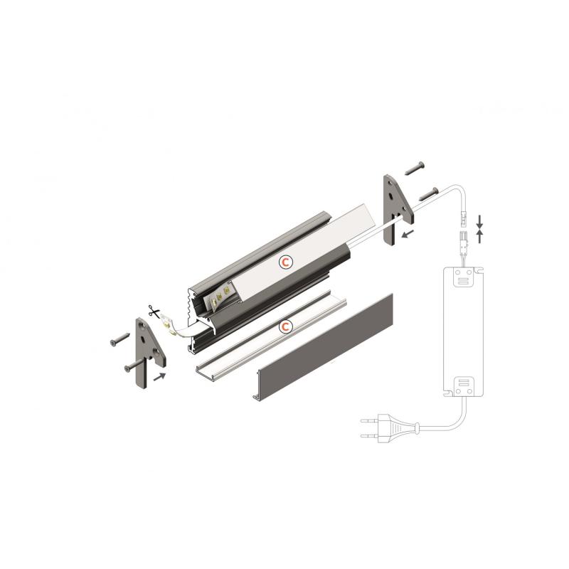 Produto de Perfil de Alumínio para Escada Dupla Iluminação 1m para Duas Fitas de LED Até 10mm