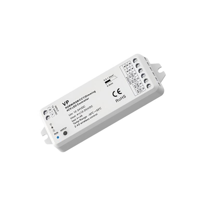 Produto de Controlador Regulador LED 12/24V DC para Fita LED Monocor/CCT/RGB/RGBW compatível com Comando RF