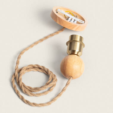 Produto de Suporte com Porta-Lâmpada para candeeiro suspenso com cabo trançado natural e dourado