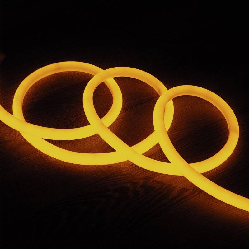 Produto de Fita Neon LED Regulável 220V AC 120 LED/m Circular 360 Amarelo IP67 à Medida Corte a cada 100 cm