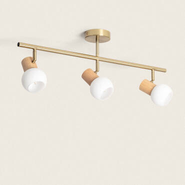 Candeeiro de Teto Alan em Metal e Cristal com 3 Focos Dourado