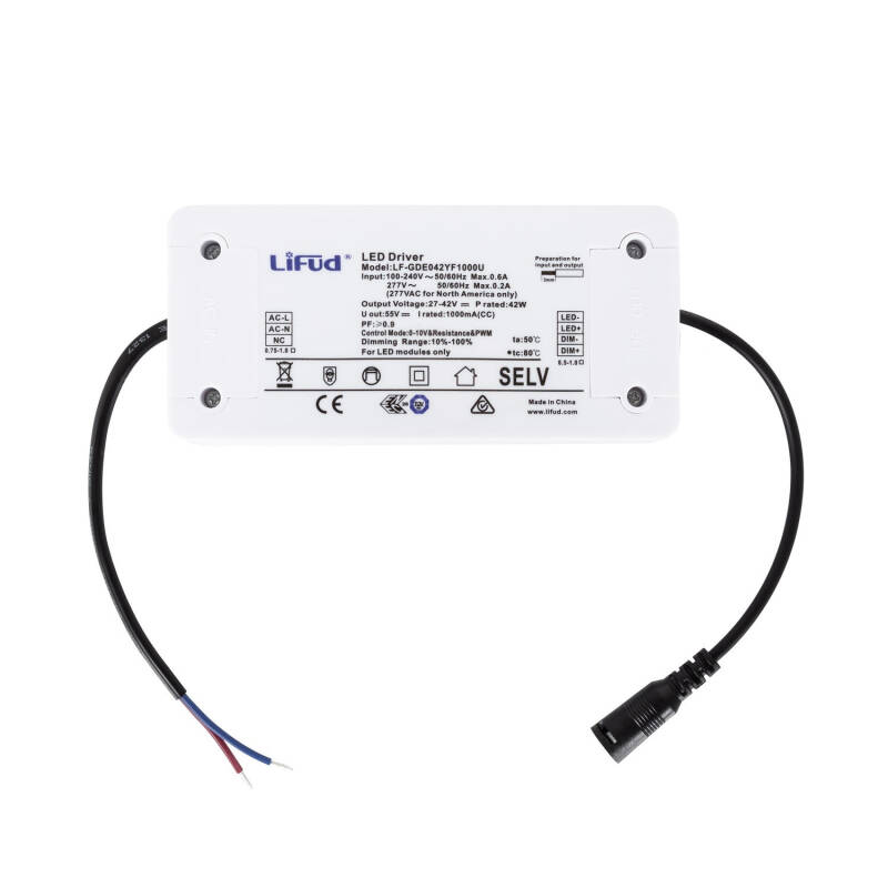 Produto de Driver LIFUD Regulável 1-10V 220-240V Saída 9-42V 1000mA 42W LF-GDE042YF1000U