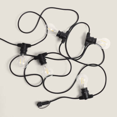 Kit Guirnalda Luces Exterior IP44 5m Negro + 5 Bombillas Filamento LED B22 2W A60