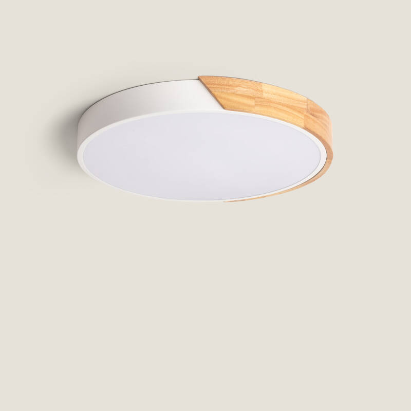 Produto de Plafón LED 24W Circular Madeira CCT Selecionável Ø418 mm Semi-Dari 