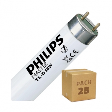 Pack Tubo Fluorescente Regulable PHILIPS T8 G13 150 cm Conexión dos Laterales 58W (25 un)
