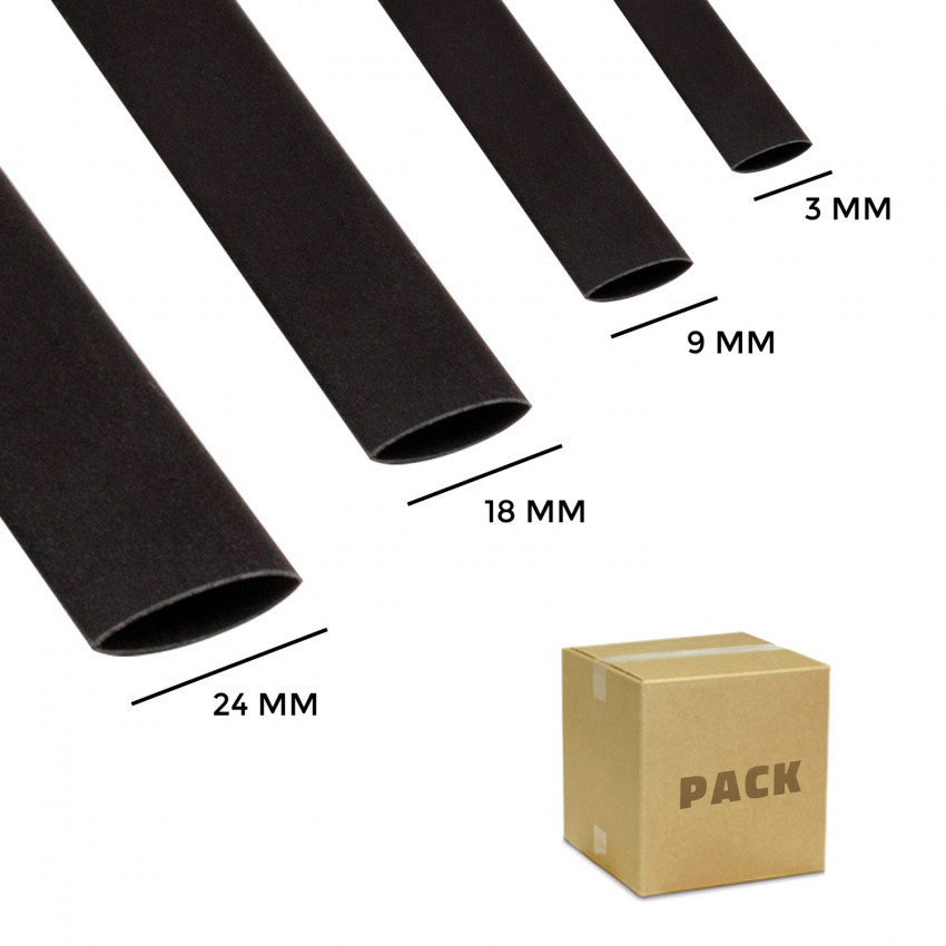Producto de Kit Tubo Termoretráctil 4 Diámetros Negro Contracción 3:1   