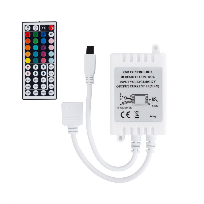 Controlador Regulador Tira LED RGB 12V DC con Mando IR