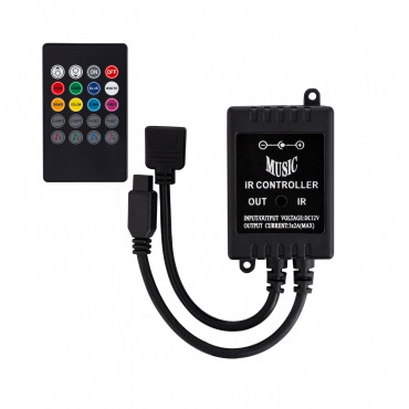 Product Controlador Musical Fita LED RGB 12V, Comando á distância IR 20 Botões