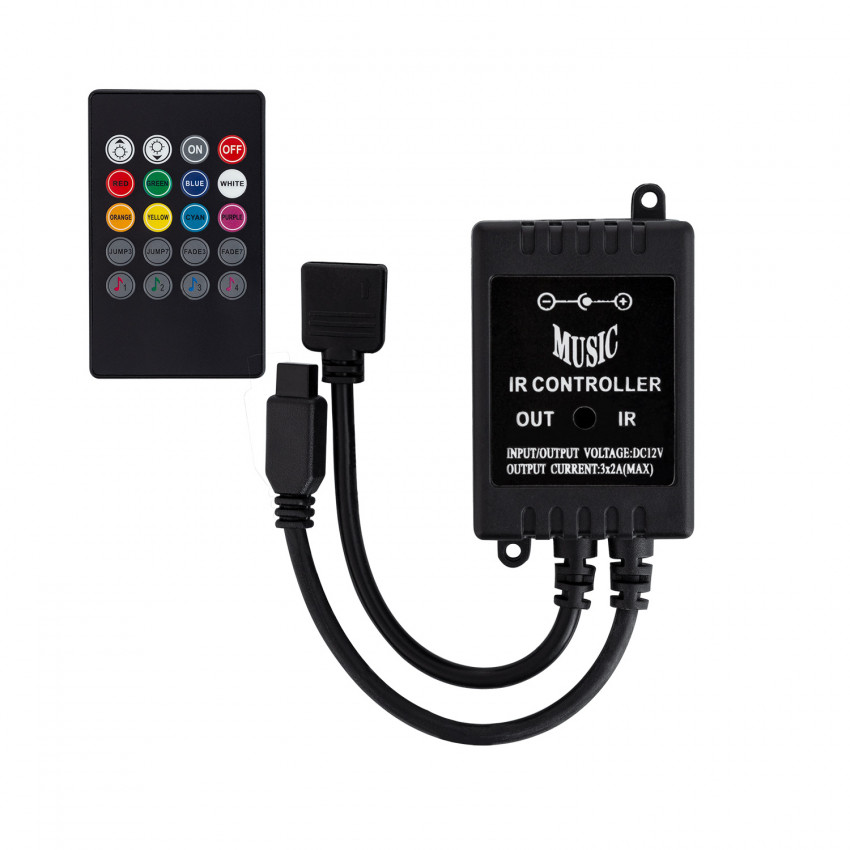 Produto de Controlador Musical Fita LED RGB 12V, Comando á distância IR 20 Botões
