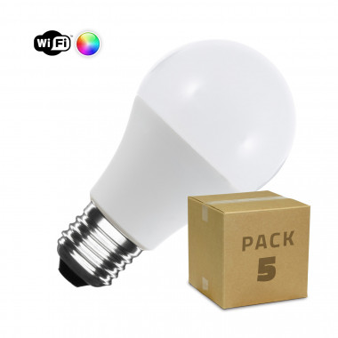 Pack 5 Lâmpadas Inteligentes LED E27 6W 806 lm A60 WiFi RGBW Regulável