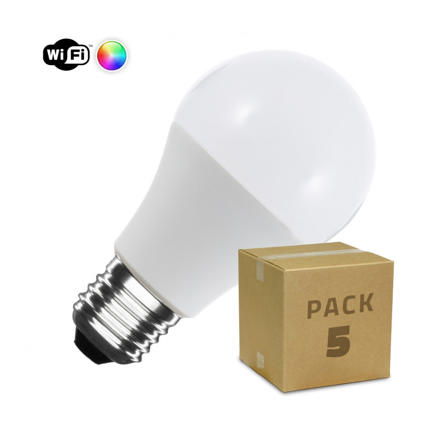 Pack 5 Lâmpadas LED WiFi E27 6W A60 RGBW Regulável