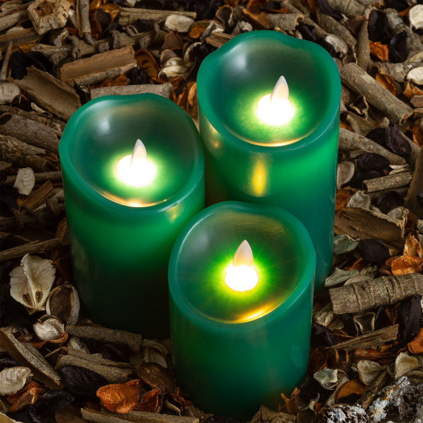 Pack de 3 Velas LED Cera Natural Special Flame Verde