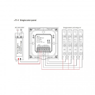 Produto de Controlador Regulador de Parede Táctil para Fita LED Monocor 12/24V DC RF 
