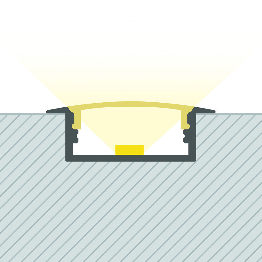 Producto de Perfil de Aluminio Empotrable con Tapa Continua para Doble Tira LED hasta 18 mm