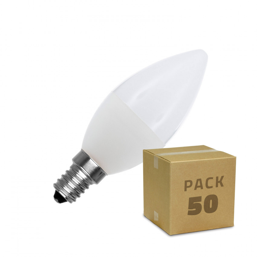 Producto de Caja de 50 Bombillas LED E14 C37 5W Blanco Cálido 