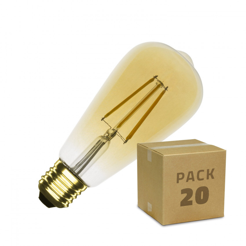 Caja de 20 Bombilla LED E27 Filamento Regulable 5.5W ST64 Gold Reflect Big Lemon Blanco Neutro