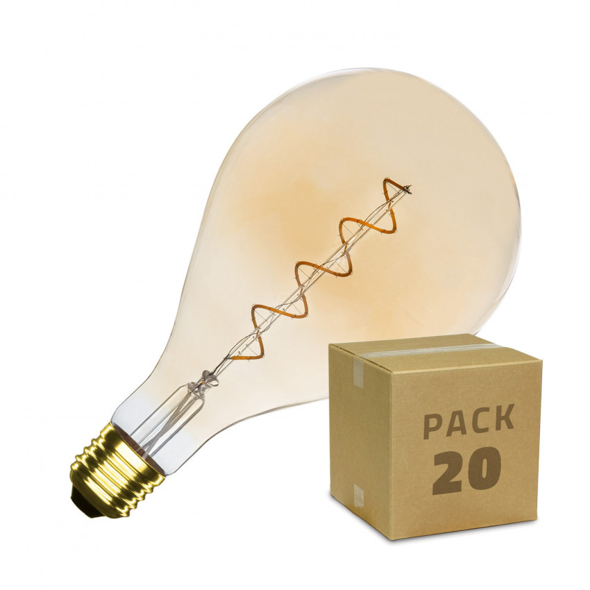 Caja de 20 Bombillas LED E27 Regulable Filamento Espiral Gold PS165 4W Blanco Cálido