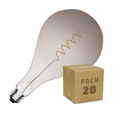 Caixa de 20 Lâmpadas LED E27 Regulável de Filamento Espiral Smoke PS165 4W Branco Quente