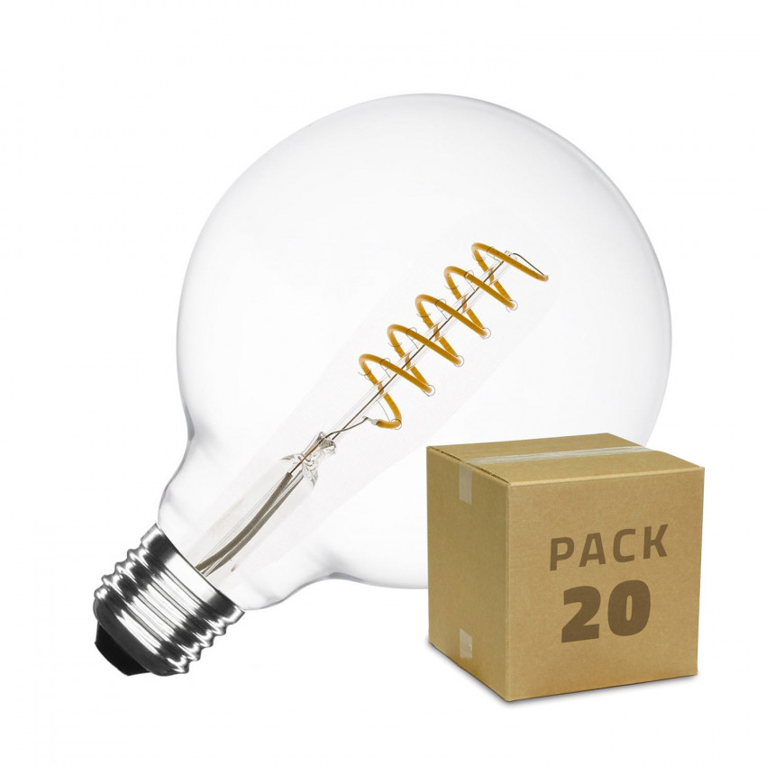 Caja de 20 Bombillas LED E27 Regulable Filamento Espiral Supreme G125 4W Blanco Cálido