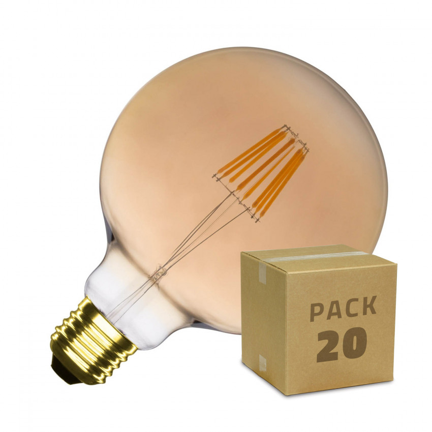 Caja de 20 Bombillas LED E27 Regulable Filamento Gold Supreme G125 6W