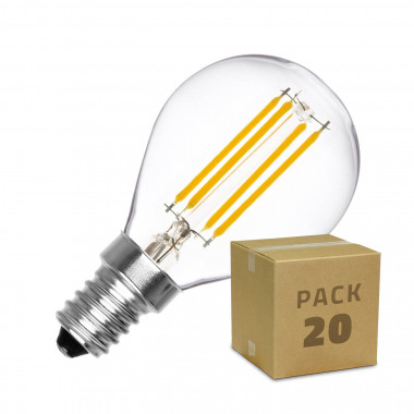 Caixa de 20 Lâmpadas LED E14 Regulável Filamento Sphere G45 3W Branco Quente