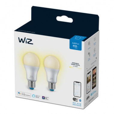 Produto de Pack 2 Lâmpadas Inteligentes LED E27 8W 806 lm A60 WiFi + Bluetooth Regulável WIZ 