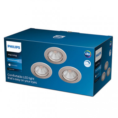 Producto de Pack de 3 Unidades Foco Downlight LED Regulable 5.5W PHILIPS Sparkle Corte Ø 70 mm