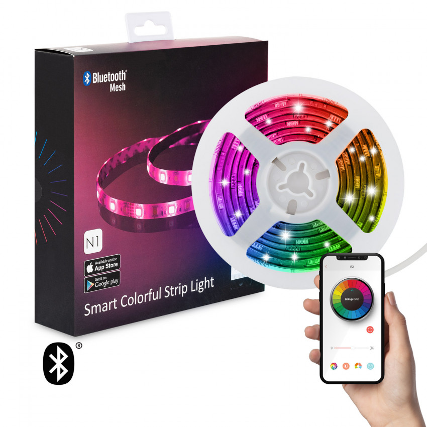 Tira LED Multicolor Control por Smartphone Bluetooth 30 LED/m 2m con Alimentación