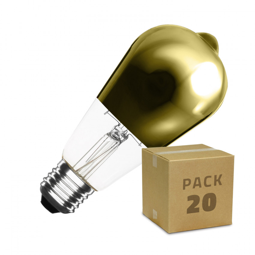 Caja de 20 Bombilla LED E27 Filamento Regulable 5.5W ST64 Gold Reflect Big Lemon Blanco Cálido