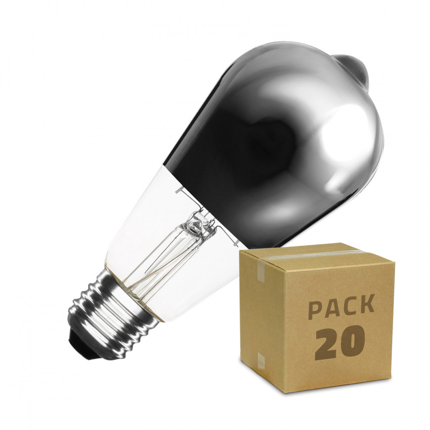 Caja de 20 Bombilla LED E27 Filamento Regulable 7.5W ST64 Chrome Reflect Big Lemon Blanco Cálido