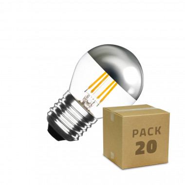 Caixa com 20 Lâmpadas LED E27 com filamento Regulável Chrome Reflect Small Classic G45 3.5W Branco Quente