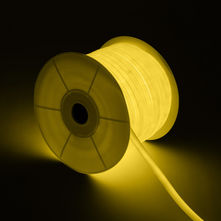 Rolo Neon LED Regulável 220V AC 120 LED/m 50 m Circular 360 Amarelo IP67 a Medida Corte a cada 100 cm