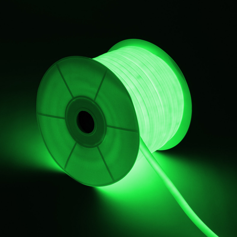 Rolo Neon LED Regulável 220V AC 120 LED/m 50 m Circular 360 Verde IP67 a Medida Corte a cada 100 cm