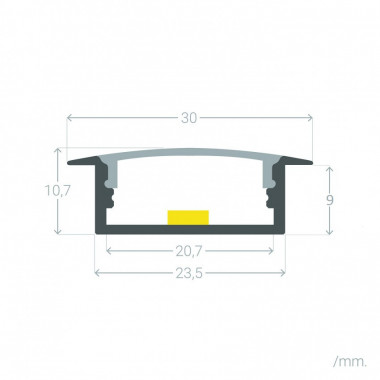 Producto de Perfil de Aluminio Empotrable con Tapa Continua para Doble Tira LED hasta 18 mm