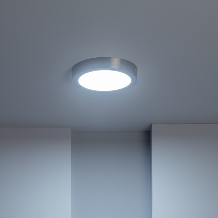 Placa Superfície LED Circular 18W Moldura Prata