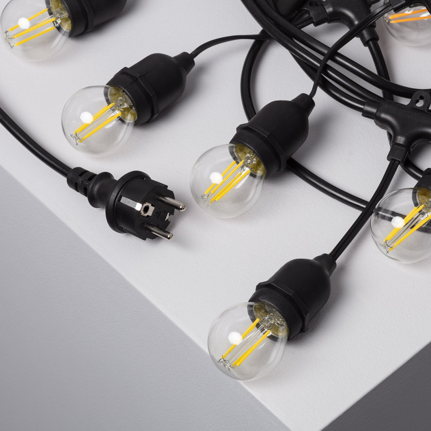 Producto de Kit Guirnalda Luces Exterior 5.5m Negro + 8 Bombillas LED E27 Filamento 4W