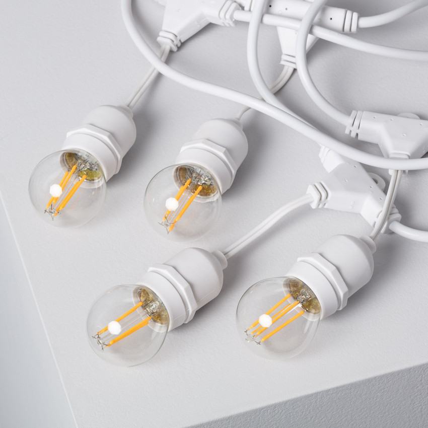 Kit Grinalda Waterproof 5.5m Branco + 8 Lâmpadas LED E27 Filamento 4W