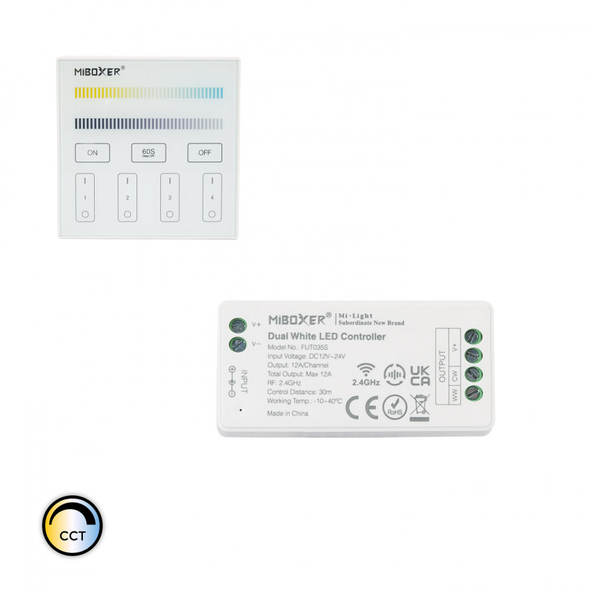 Controlador Regulador CCT 12/24V DC + Mando RF 4 Zonas MiBoxer