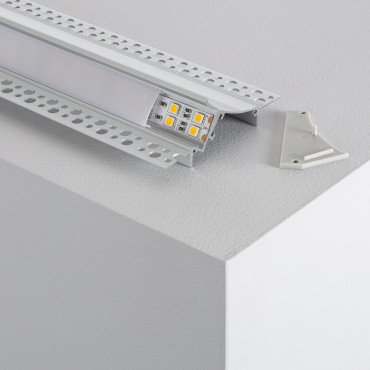 Perfil de Aluminio Empotrable 1m con Luz Difusa para Tiras LED hasta 10 mm