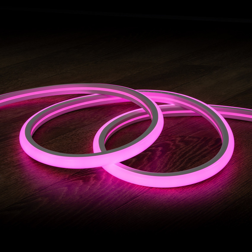Fita Neon LED 7.5 W/m Regulável 220V AC 120 LED/m Semicircular 180º Rosa IP67 à Medida Corte a cada 100 cm 
