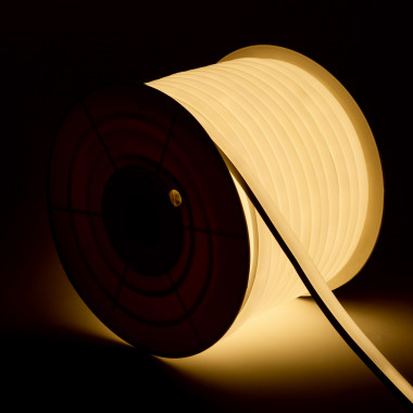 Rolo Neon LED 7,5 W/m Regulável 220V AC 120 LED/m 50m Semicircular 180º Branco Quente IP67 Corte Cada 100 cm