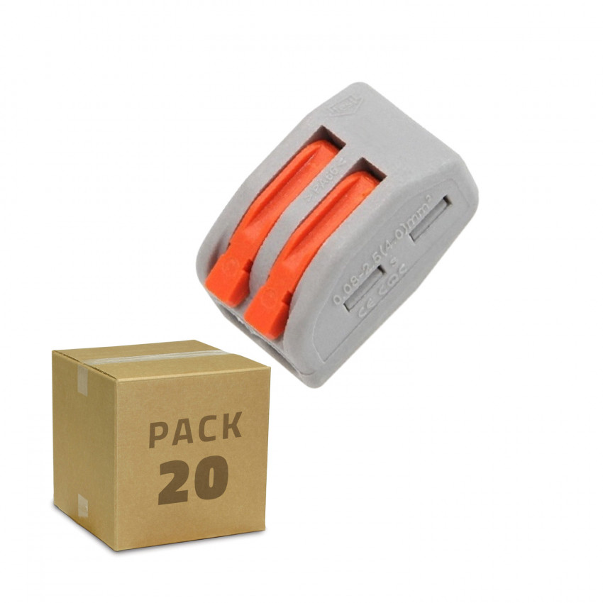 Pack 20 Conectores Rápido 2 Entradas PCT-212 para cabos eléctricos de 0,08-4mm² 