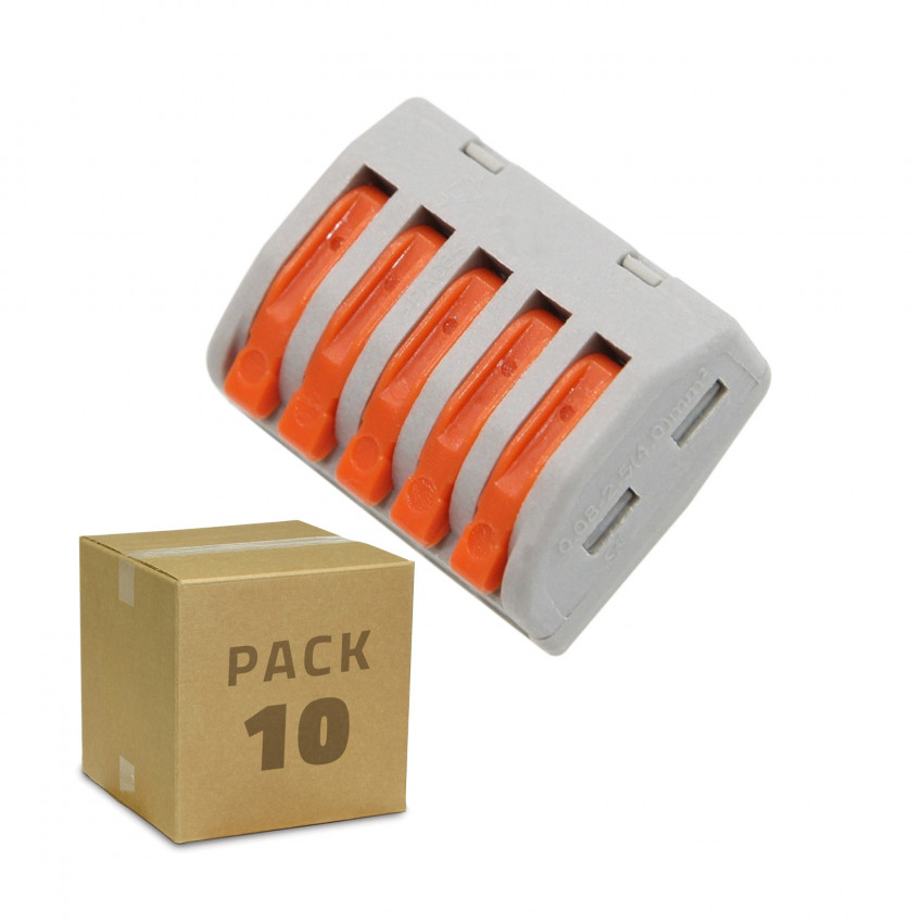 Pack 10 Conectores Rápidos 5 Entradas PCT-215 para Cabo Elétrico de 0.08-4mm²